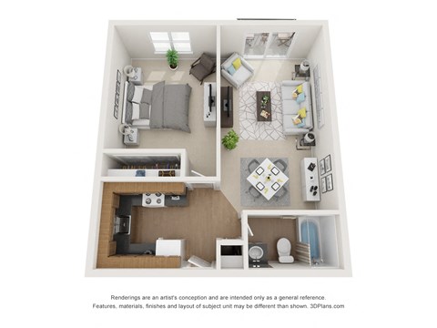 Floor plan for 1 bed, 1 bath, 528 sqft